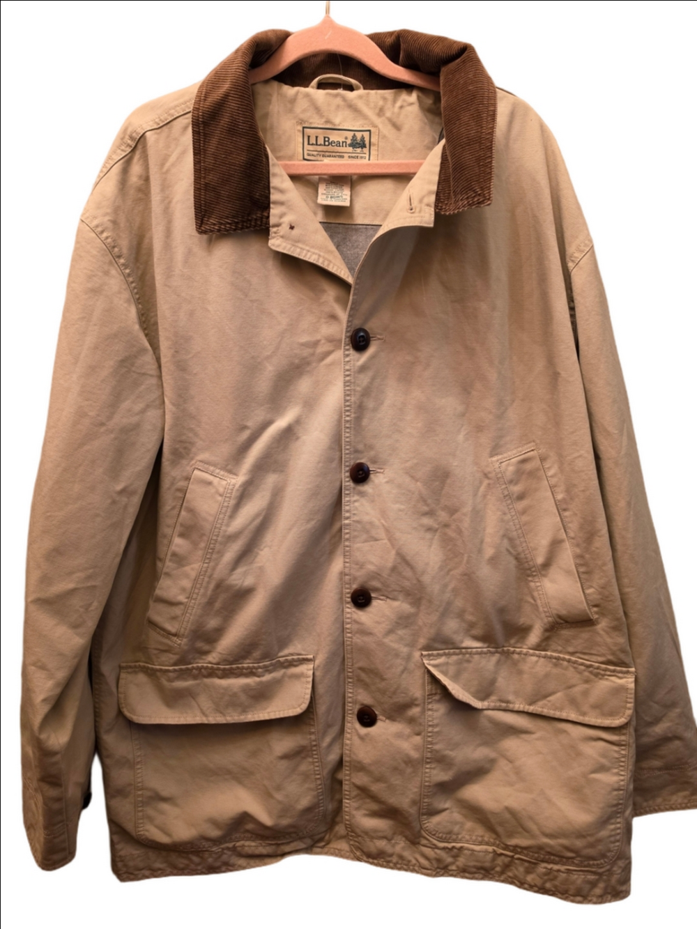 L.L.Bean Men’s XL Barn Coat Canvas Field Jacket Corduroy Collar Tan